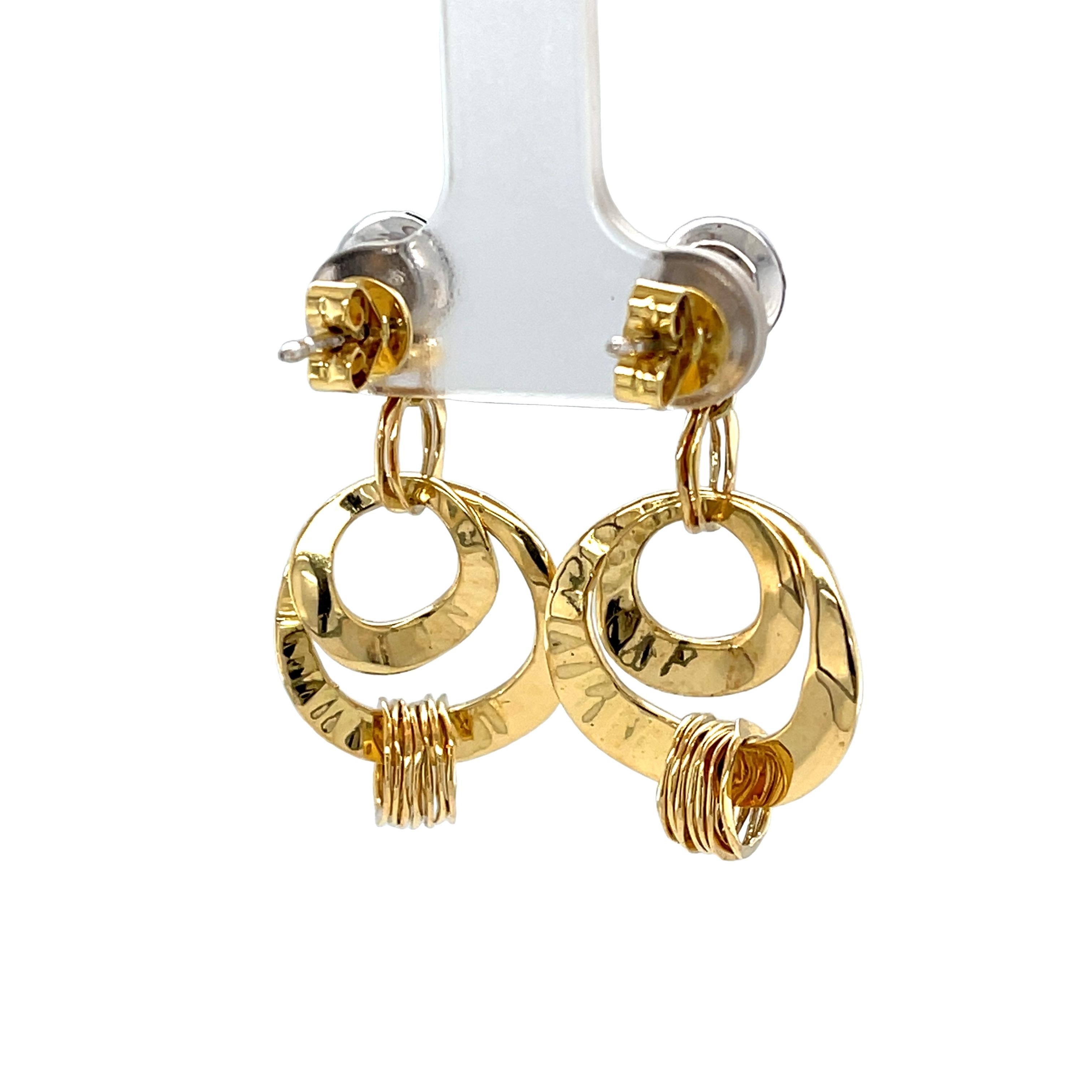 Pendientes Colgantes Orlando Orlandini Círculo Martillado de 18k  Oro blanco y amarillo Corte redondo en venta