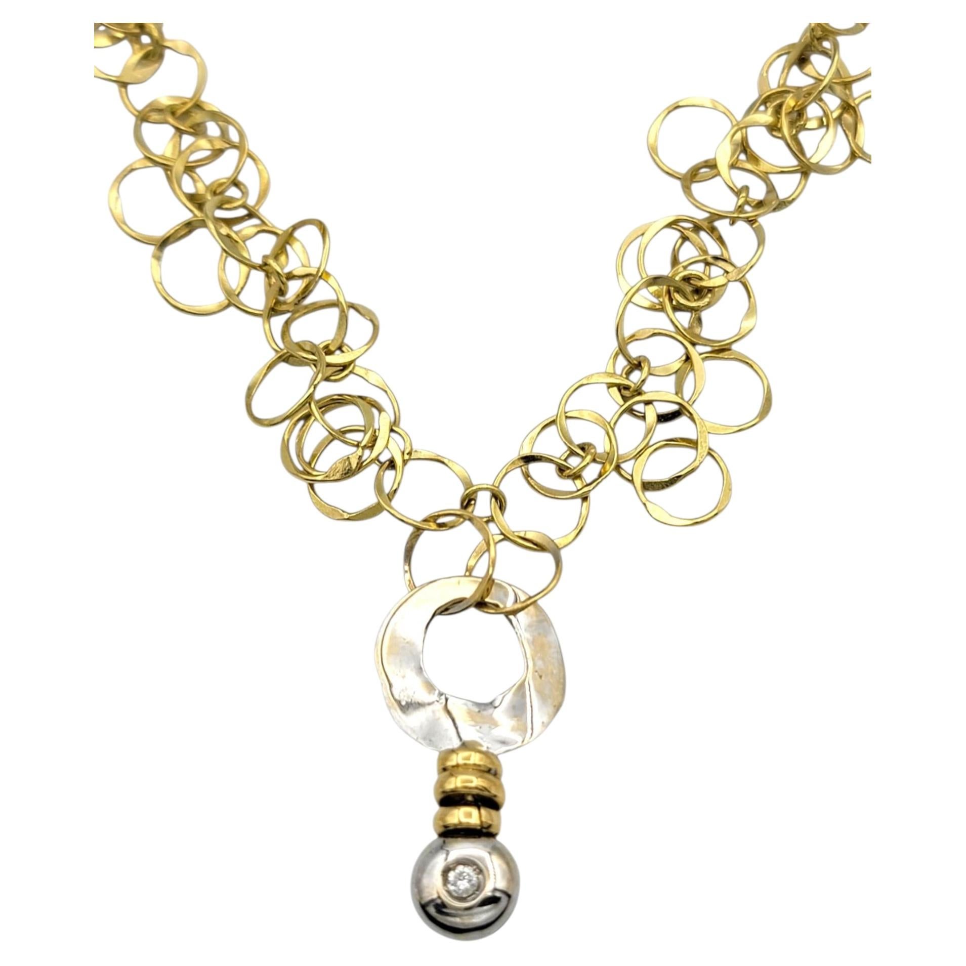 Orlando Orlandini Scintille Interlocking Circle Diamond Necklace 18 Karat Gold For Sale