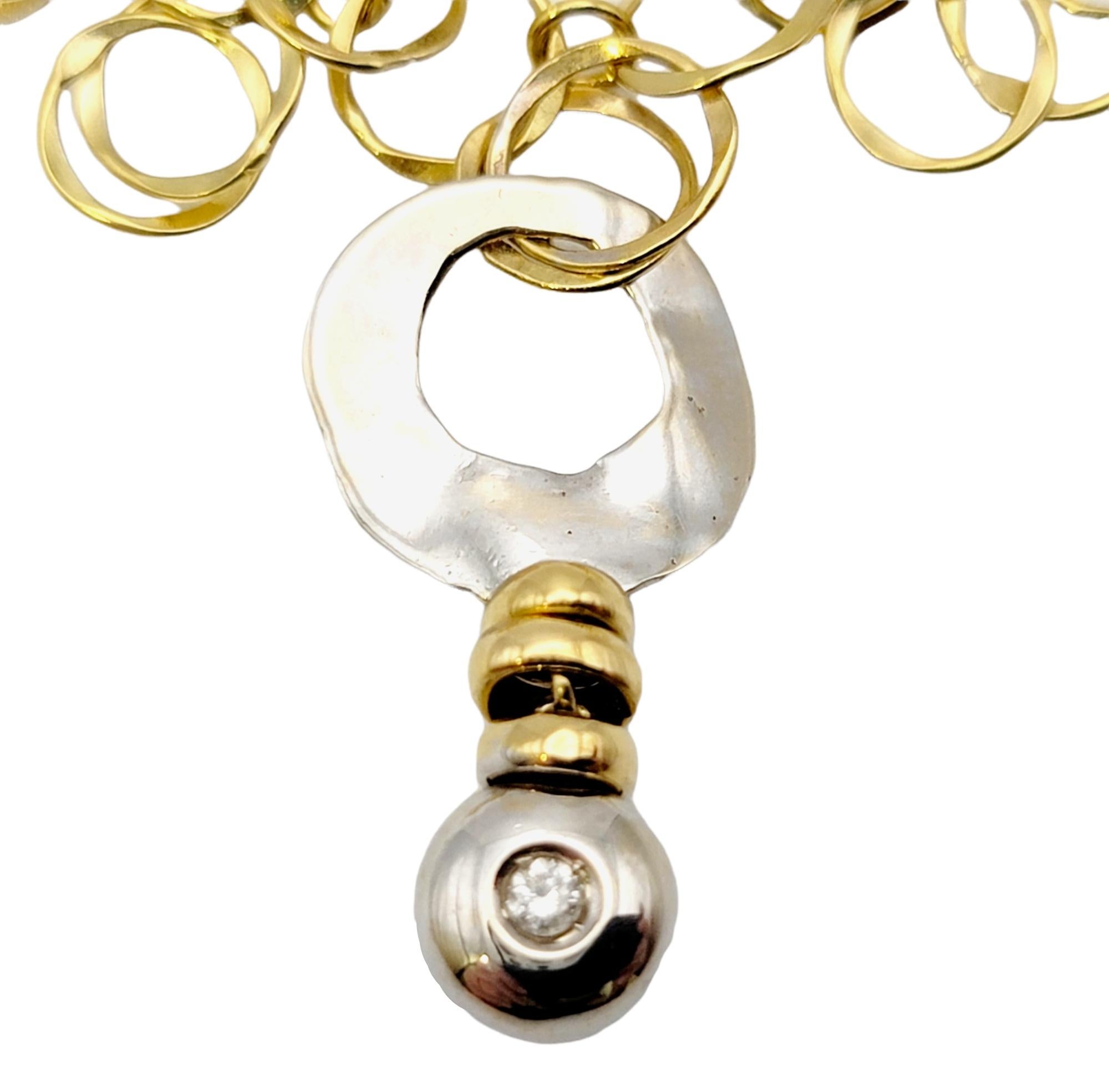 Contemporary Orlando Orlandini Scintille Interlocking Two Tone Circle Necklace with Diamond For Sale