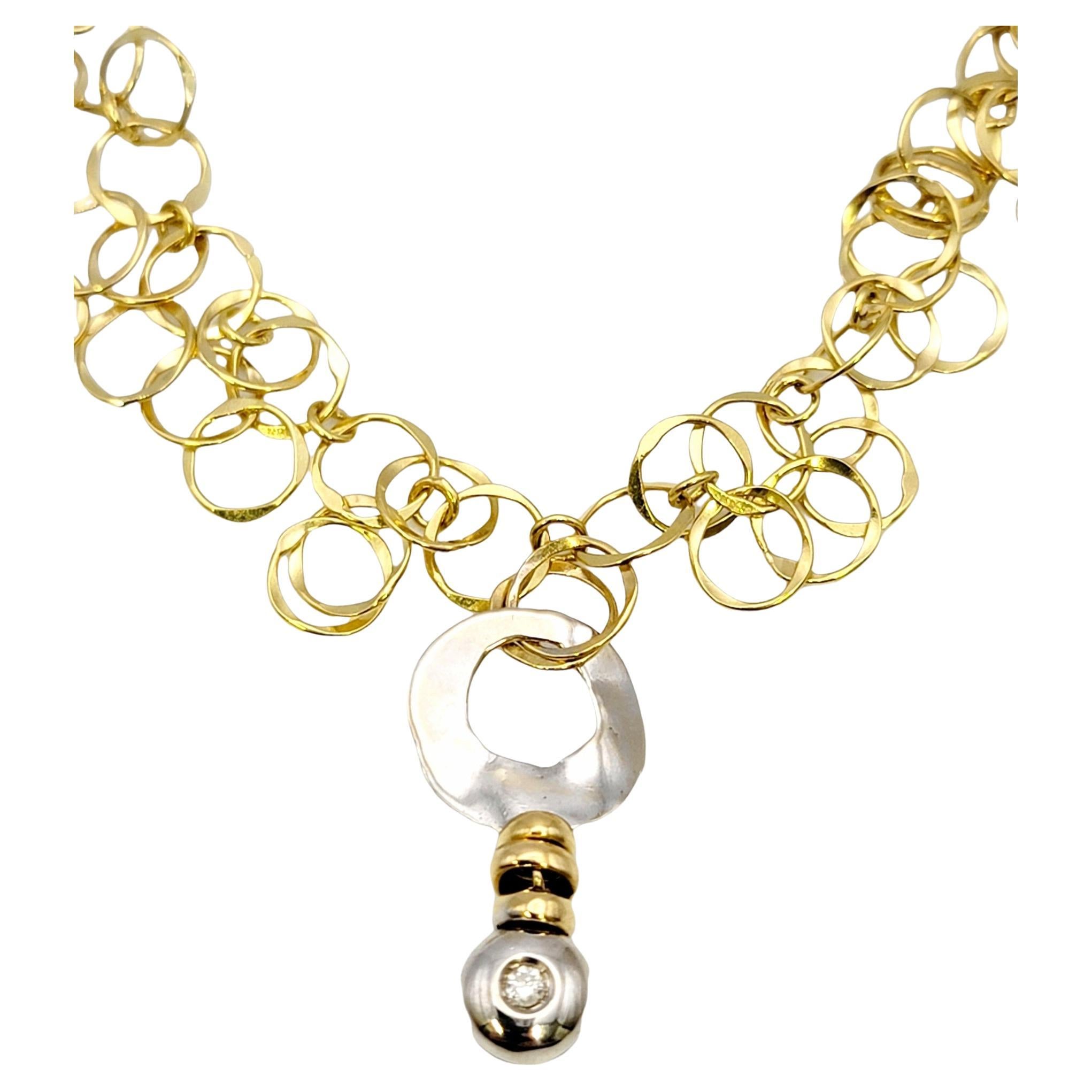 Orlando Orlandini Scintille Interlocking Two Tone Circle Necklace with Diamond For Sale