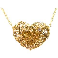 Orlando Orlandini Woven Gold Heart Necklace with Diamond Accent