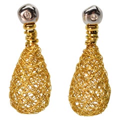 Orlando Orlandini Woven Gold Teardrop Earrings with Diamond Accents