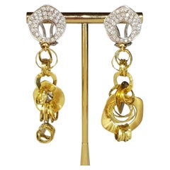 Orlando Orlandini Yellow and White Gold Drop Earrings with White Diamonds