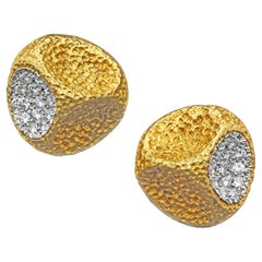 Orlando Textured 18 Carat Gold and Round Brilliant Diamond Thumb Print Earclips