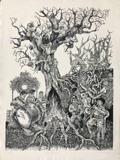 Orlando Velázquez, "La raíz oscura", Woodcut, 51.6x39 in