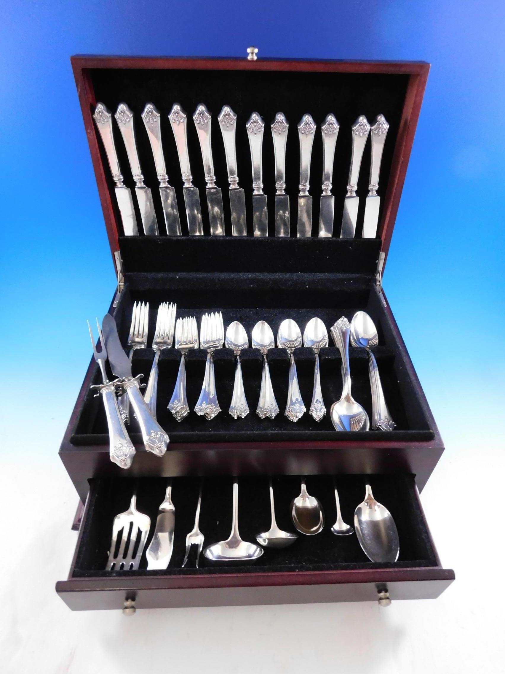 Rare Orleans by Lunt, circa 1914, sterling silver flatware set, 82 pieces. This set includes:

12 knives, 6 - 8 7/8