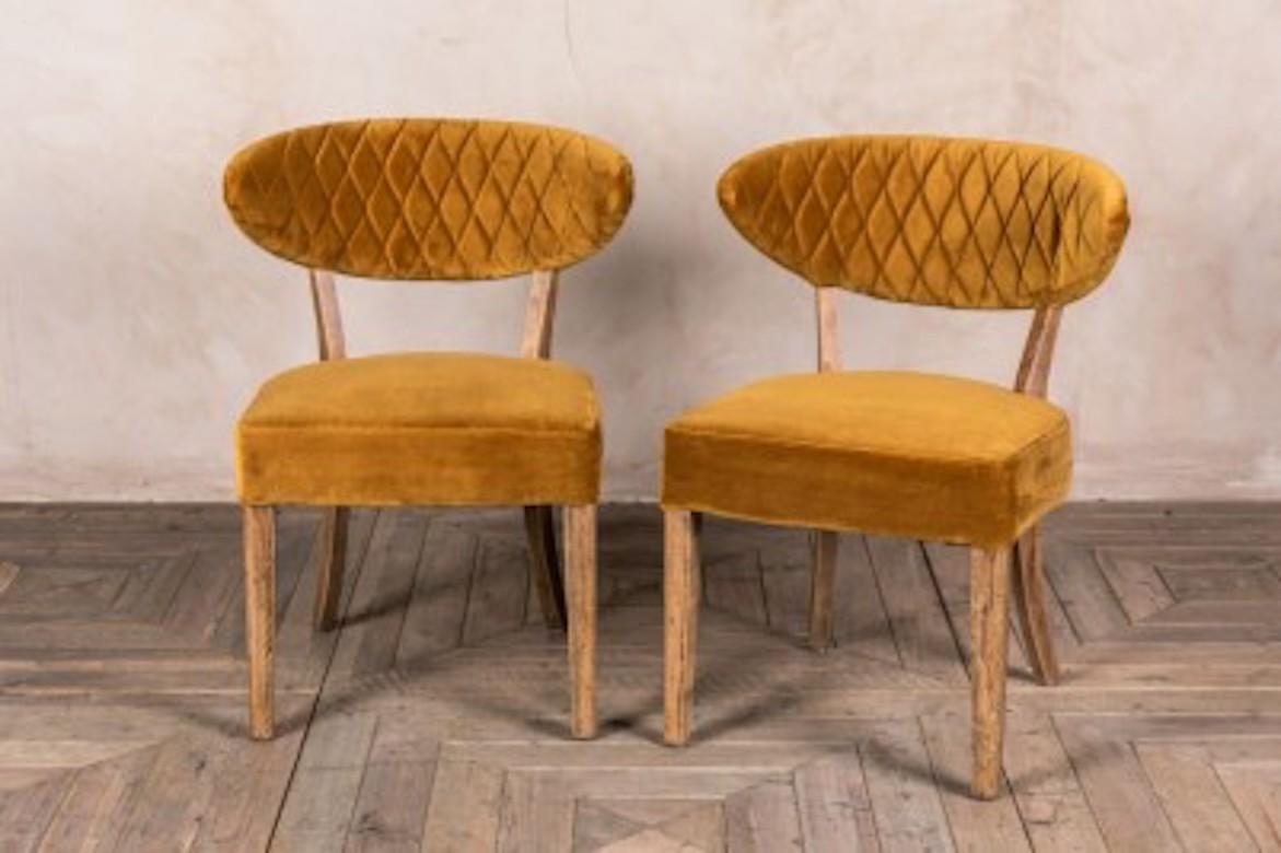 A fine Orleans velvet dining chairs, 20th century.

Our ‘Orleans’ velvet dining chairs would make a stunning addition to a kitchen or dining room. Their curvy retro design and bright colors certainly make them the centre of attention.

The