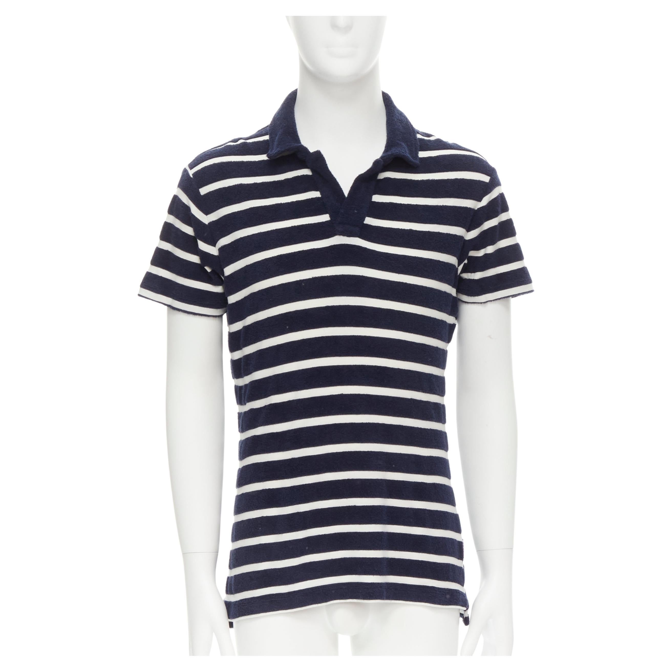 ORLEBAR BROWN navy white stripe towelling polo shirt S For Sale at 1stDibs