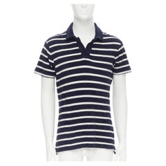 ORLEBAR BROWN navy white stripe towelling polo shirt S