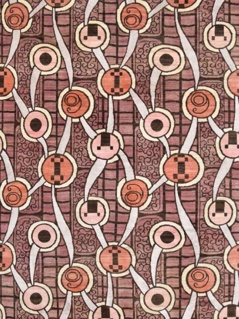 Orley Shabahang „Chinesischer Cinnabar“ Rosa und roter Art-Déco-Perserteppich, 8' x 10' (Art déco) im Angebot