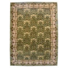 Wool, Hand-knotted, Green and Pink Art Nouveau Persian Rug, 10' x 14'