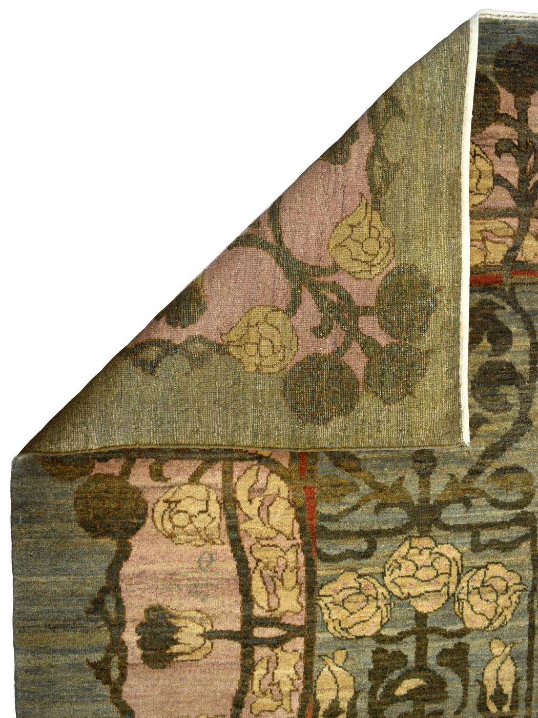 Handgeknüpfter, grüner und rosafarbener Art nouveau-Perserteppich aus Wolle, 10' x 14' im Angebot 3