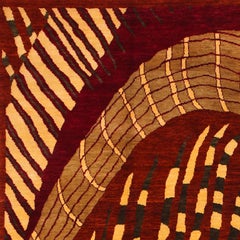 Hand-Knotted Art Nouveau Wool Persian Rug, Red, Pink, and Blue, 6' x 9'