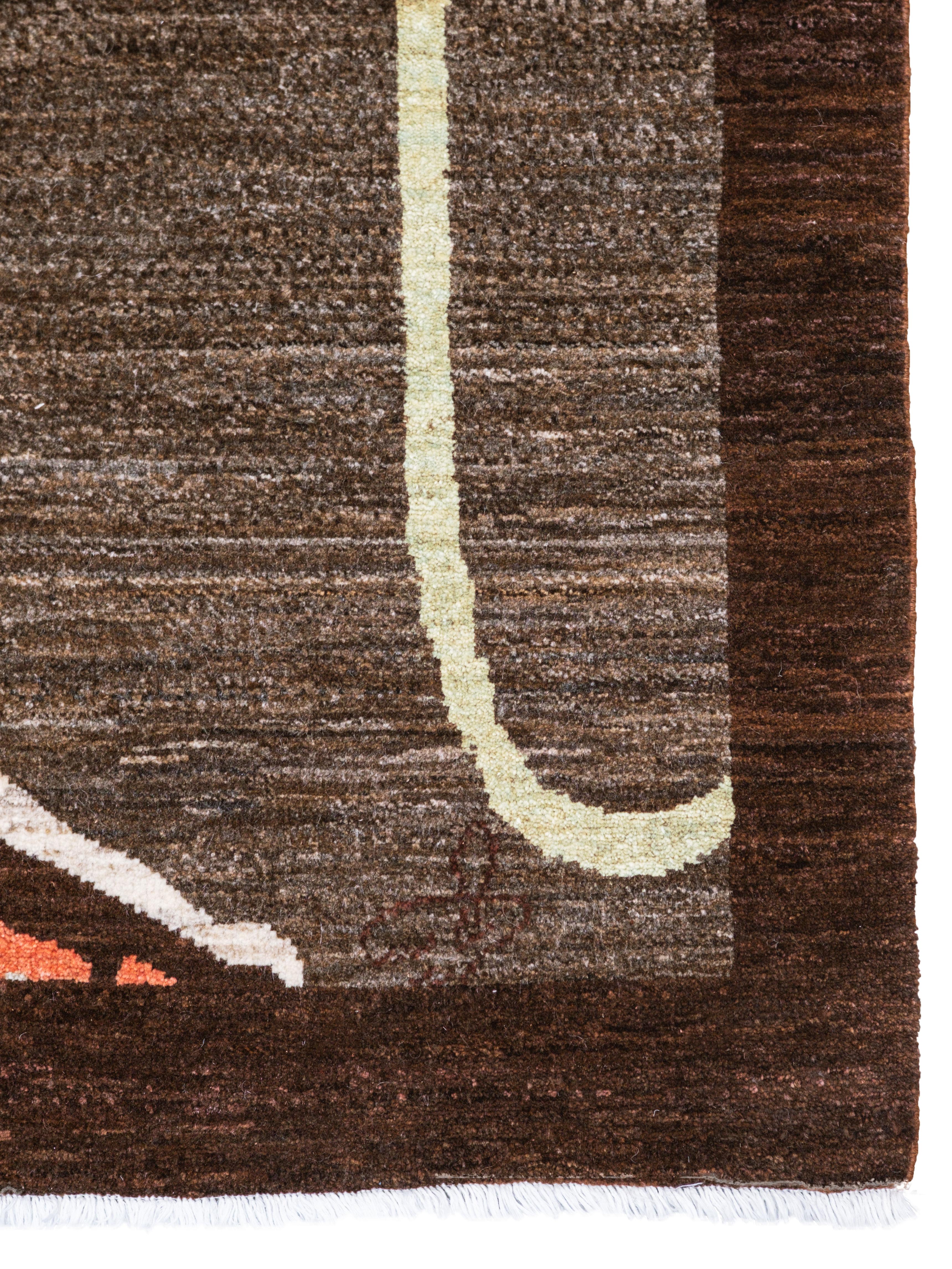 Orley Shabahang, Art Deco Perserteppich aus Wolle, Rosa, Grün, Creme, Braun, 10' x 14' (Pflanzlich gefärbt) im Angebot