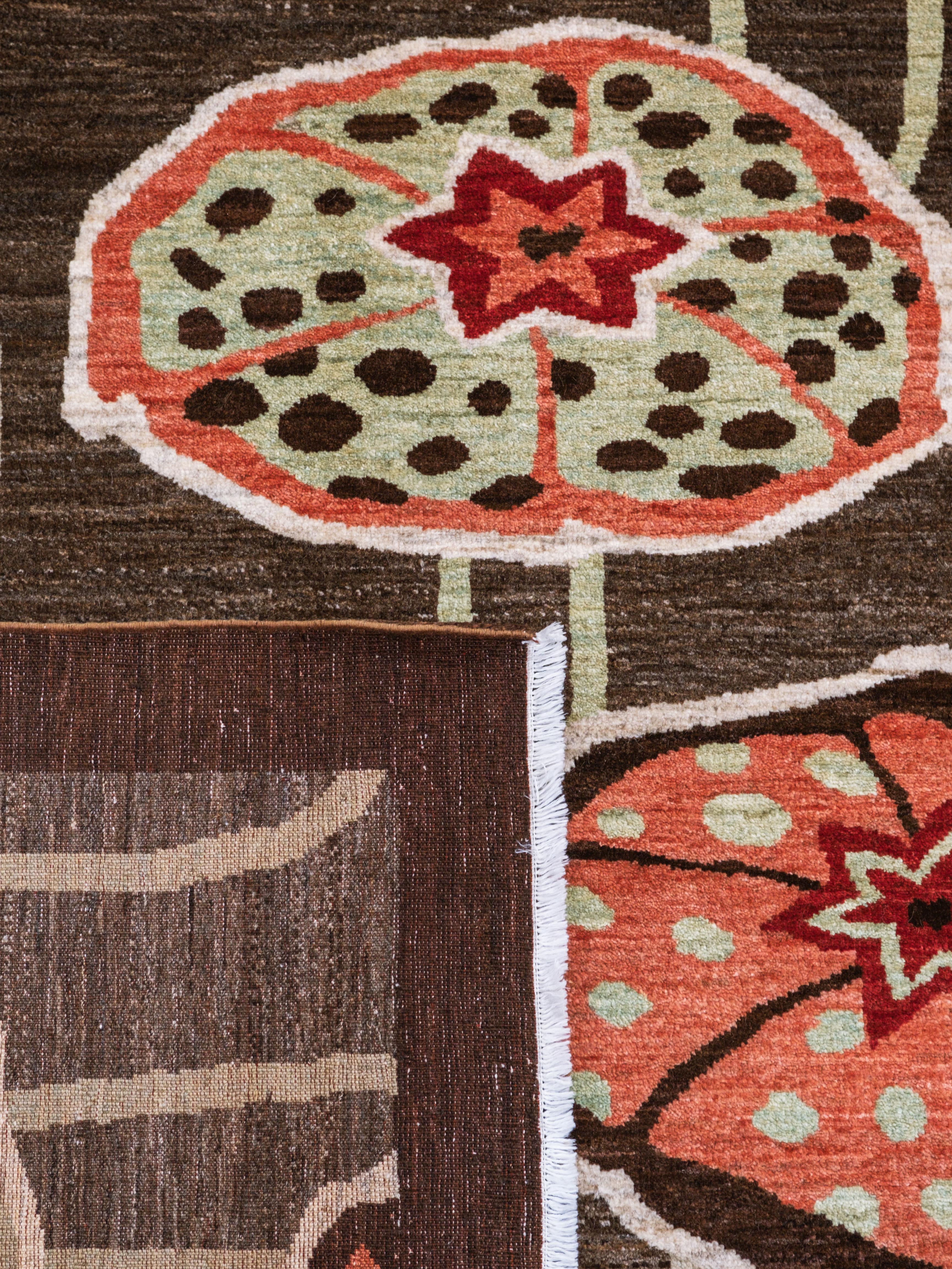 Laine Orley Shabahang, tapis persan en laine de style Art déco, rose, vert, crème, Brown, 10' x 14' en vente