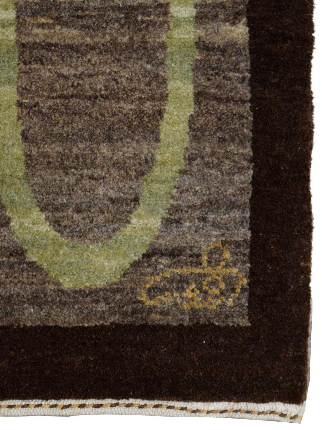 Orley Shabahang Art Deco Wool Persian Rug, Hand-Knotted, Green, Brown, 6' x 9' en vente 3