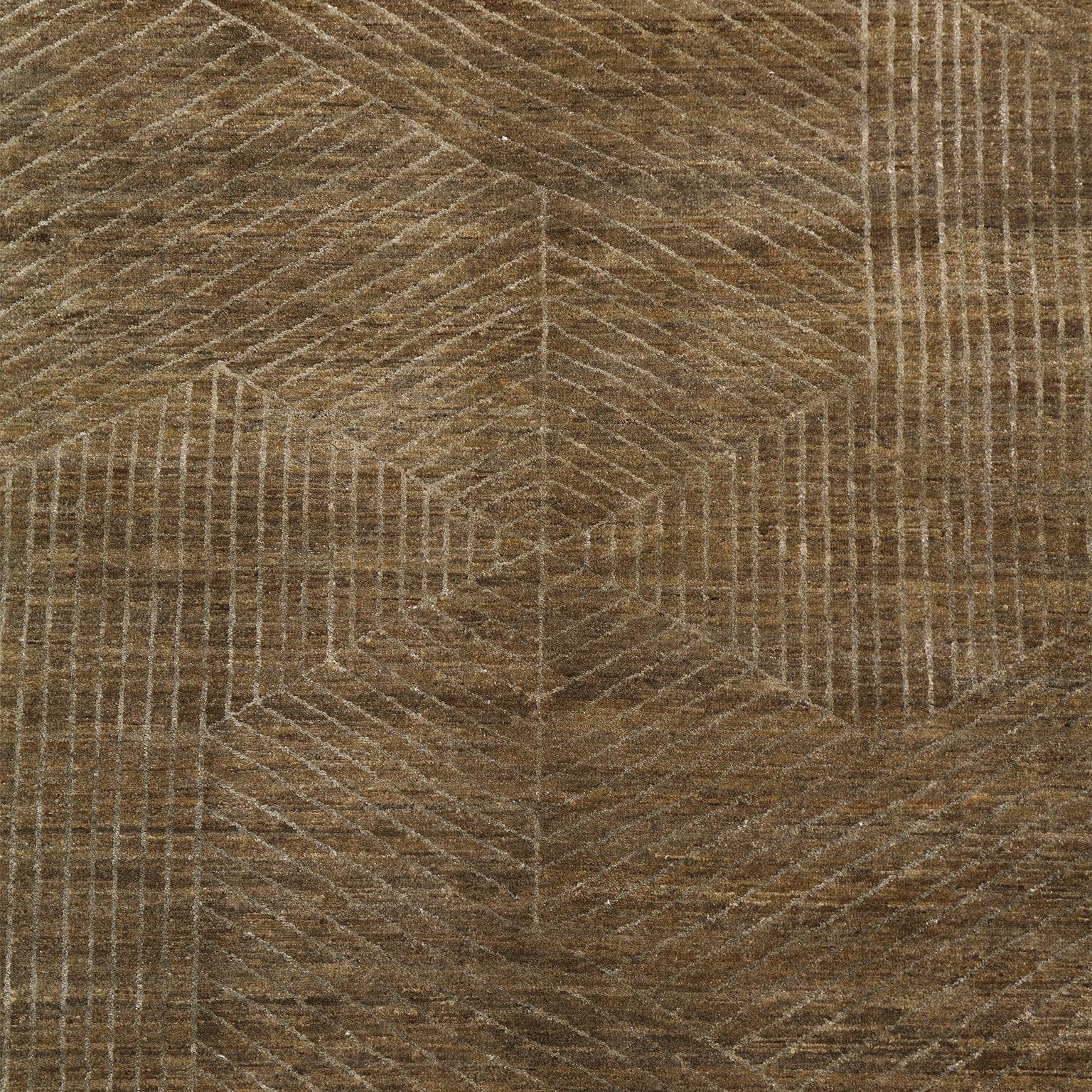 Sink your feet into this Orley Shabahang signature carpet in handspun wool, silkand organic vegetable dyes. Titled Khesh, this carpet from our limited series Mosaic Collection is exceptional in brown wool and undyed cream silk. The intricate