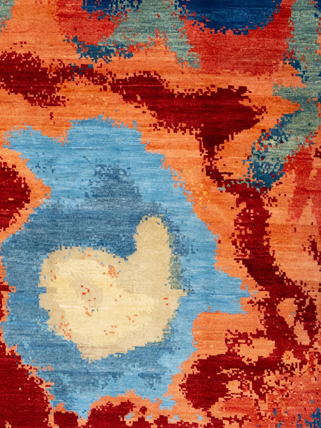 Zeitgenössischer Perserteppich aus blauer und roter Wolle, 9' x 12' (Moderne) im Angebot