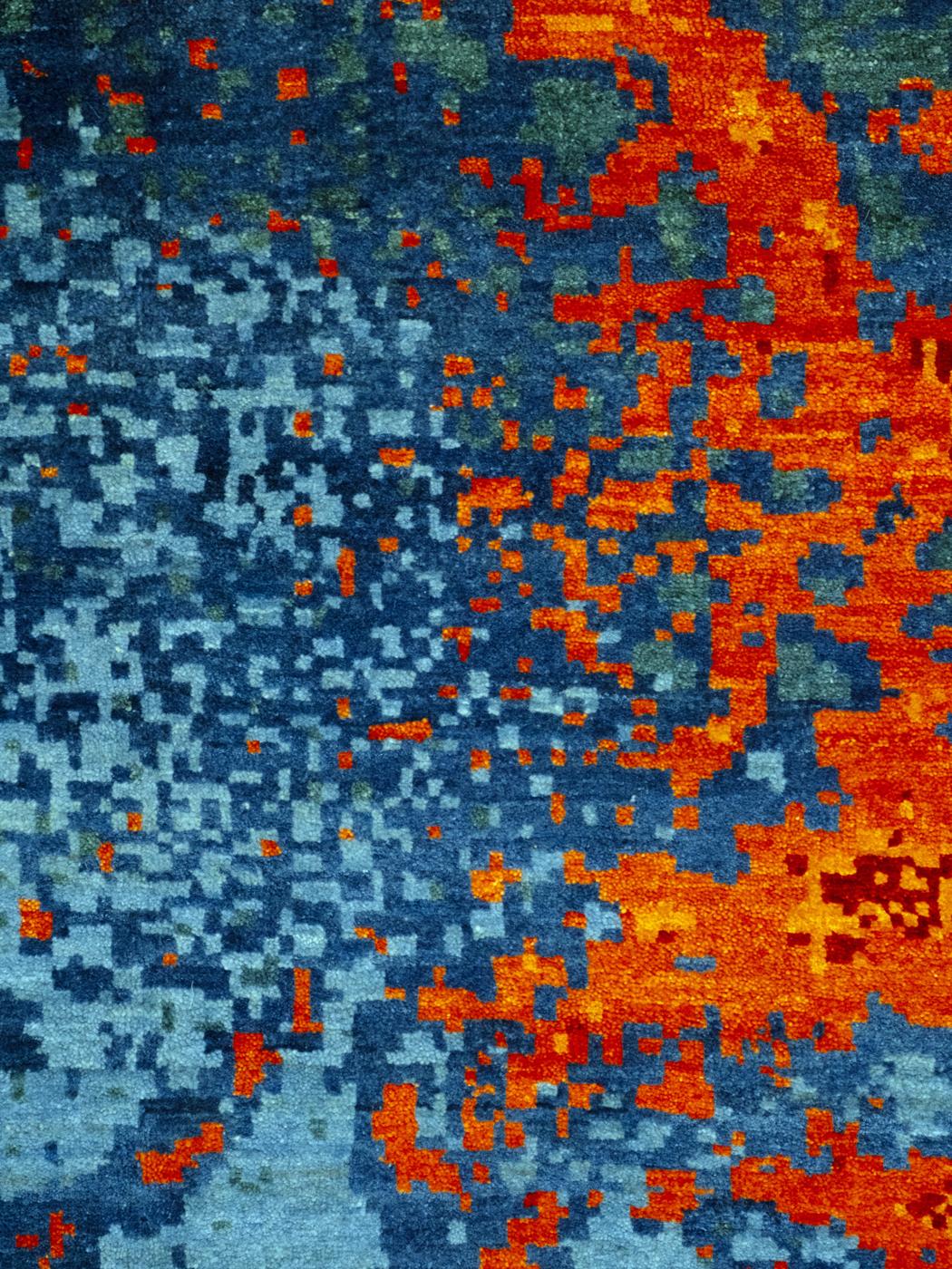 Zeitgenössischer Perserteppich aus blauer und roter Wolle, 9' x 12' (Pflanzlich gefärbt) im Angebot