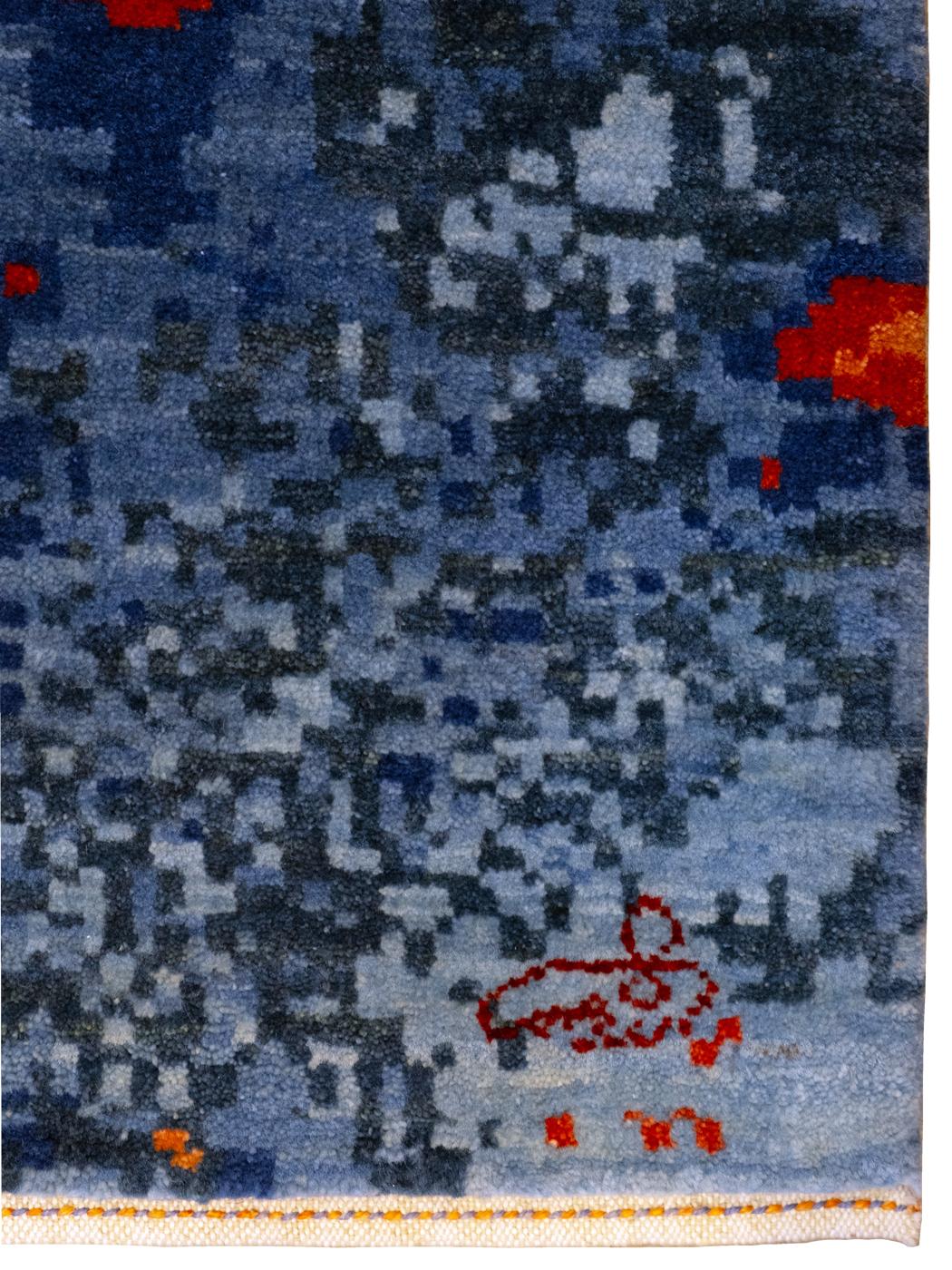 Zeitgenössischer Perserteppich aus blauer und roter Wolle, 9' x 12' im Angebot 1