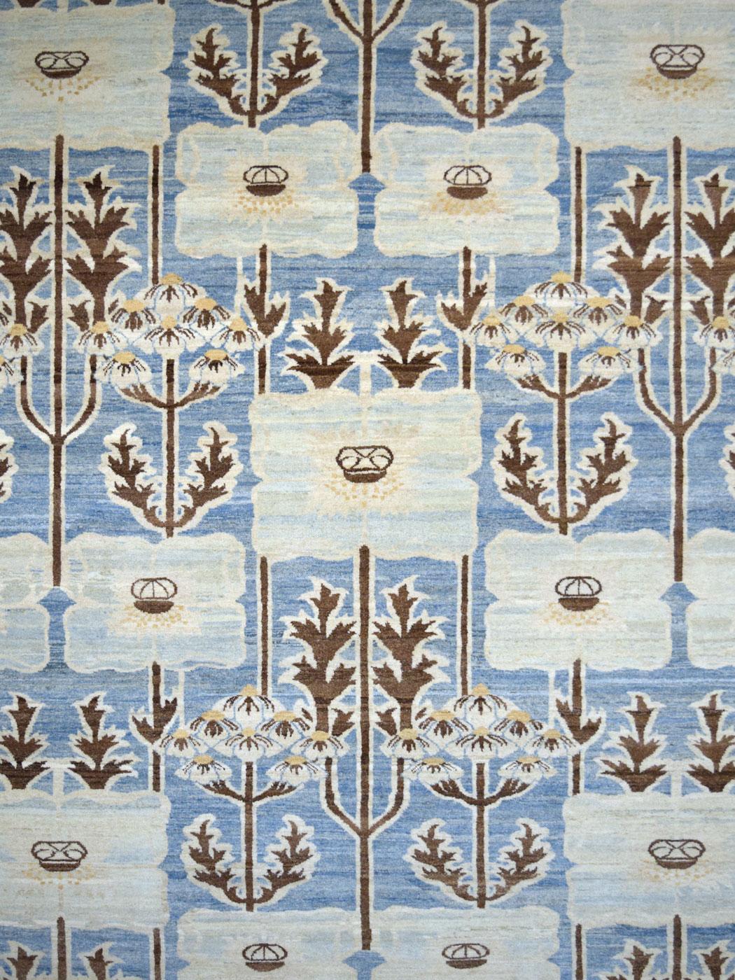 Dieser handgeknüpfte Teppich mit dem Titel Magnolia, der ein lebendiges Gartenthema darstellt, misst 5'11