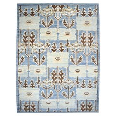 Arts & Crafts Blue, Brown, and Cream Wool Persian Rug, 6' x 9'