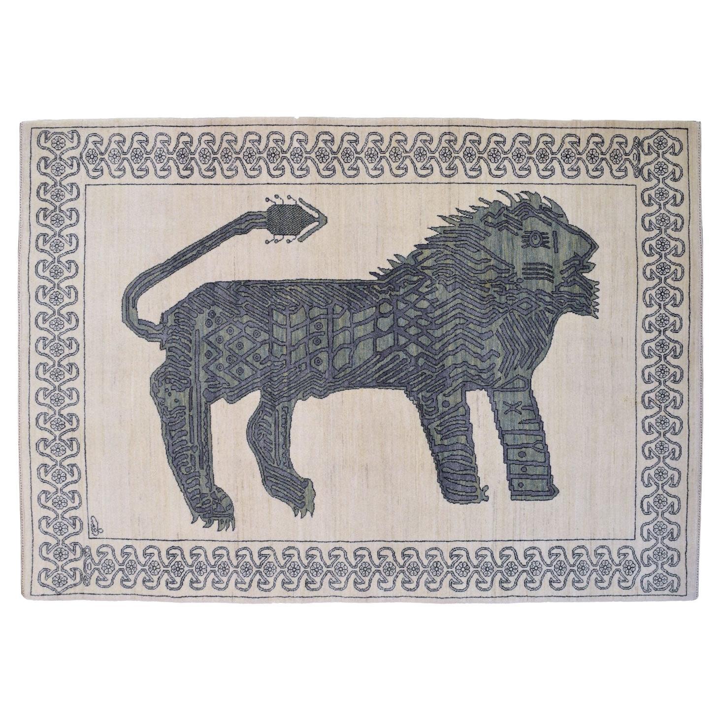 Orley Shabahang "Majesty" Lion Persian Wool Carpet, 5' x 7' For Sale