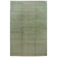 Tapis persan moderne en laine Orley Shabahang, bleu et vert, 5 pi x 7 pi