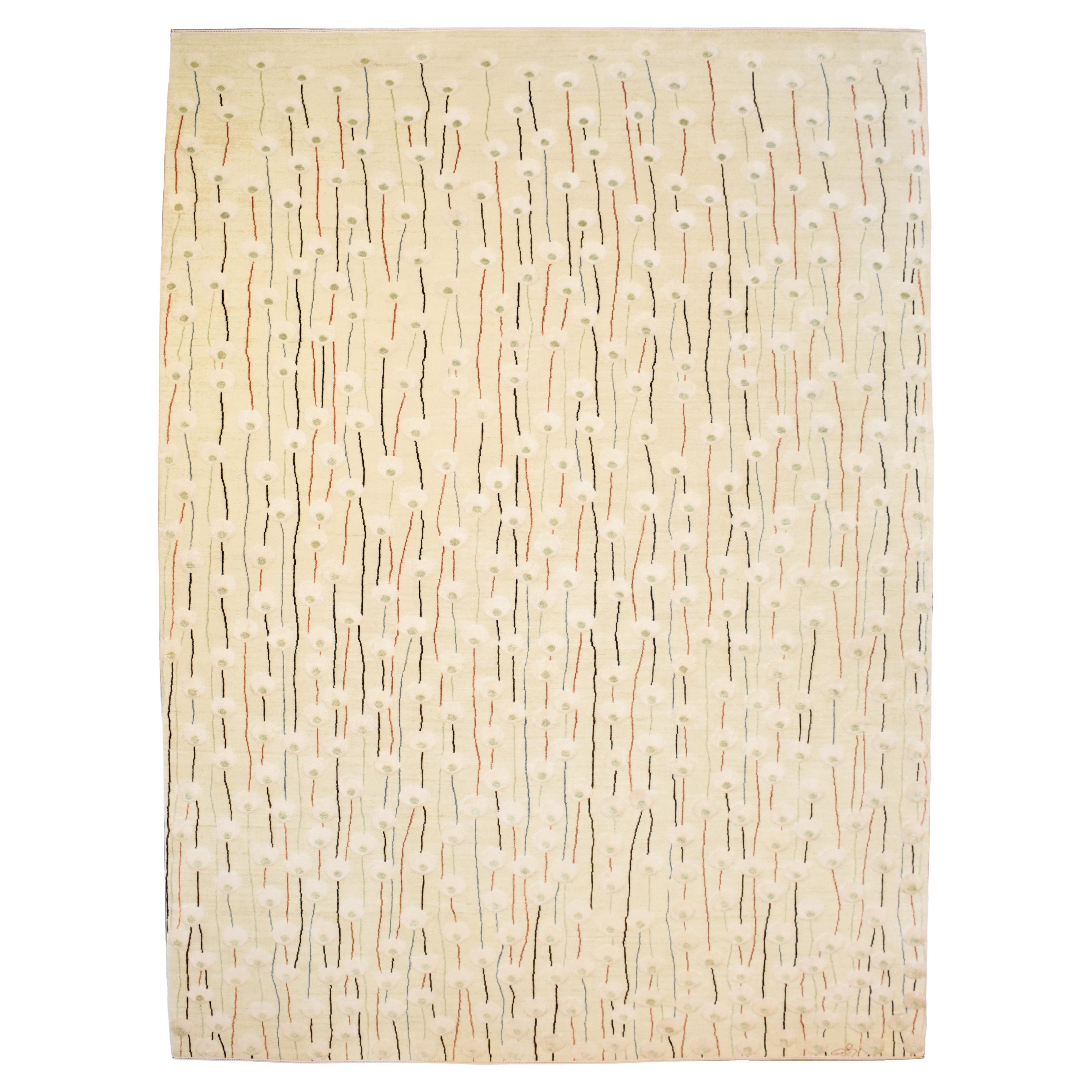 Orley Shabahang „Poppies“ Art Deco Persischer Teppich, Wolle, handgeknüpft, 9' x 12' im Angebot