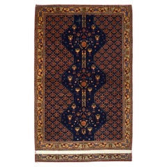 Qashqai Tribal Persian Rug in Indigo, Gold, Red, and Cream Wool, 4' x 6'