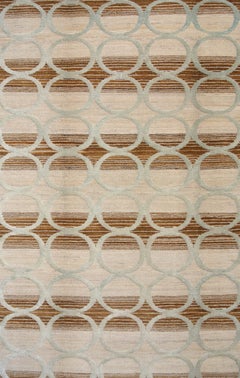 Orley Shabahang "Circles" Contemporary Persian Rug, Blue & Cream, 5x7