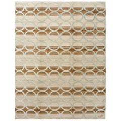 Orley Shabahang "Circles" Contemporary Persian Rug, Blue & Cream, 5x7