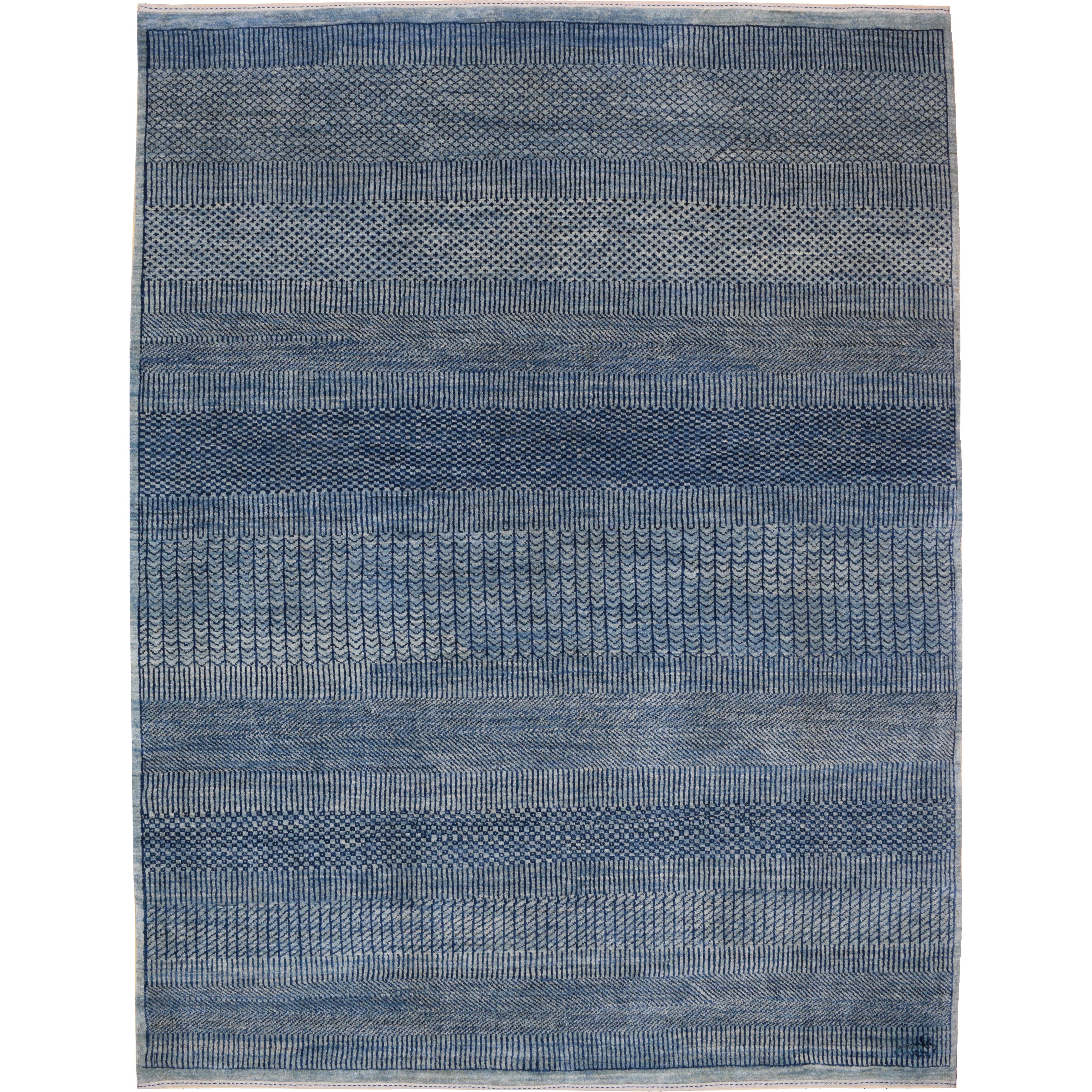 Contemporary Persian Rug, Indigo, Hand-knotted Wool, Orley Shabahang, 5' x 7' For Sale