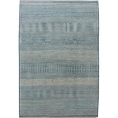 Tappeto persiano moderno in lana, blu e crema, Orley Shabahang, 5' x 7'