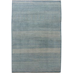 Orley Shabahang "Rain" Zeitgenössischer Perserteppich, Blau und Creme, 5' x 7'