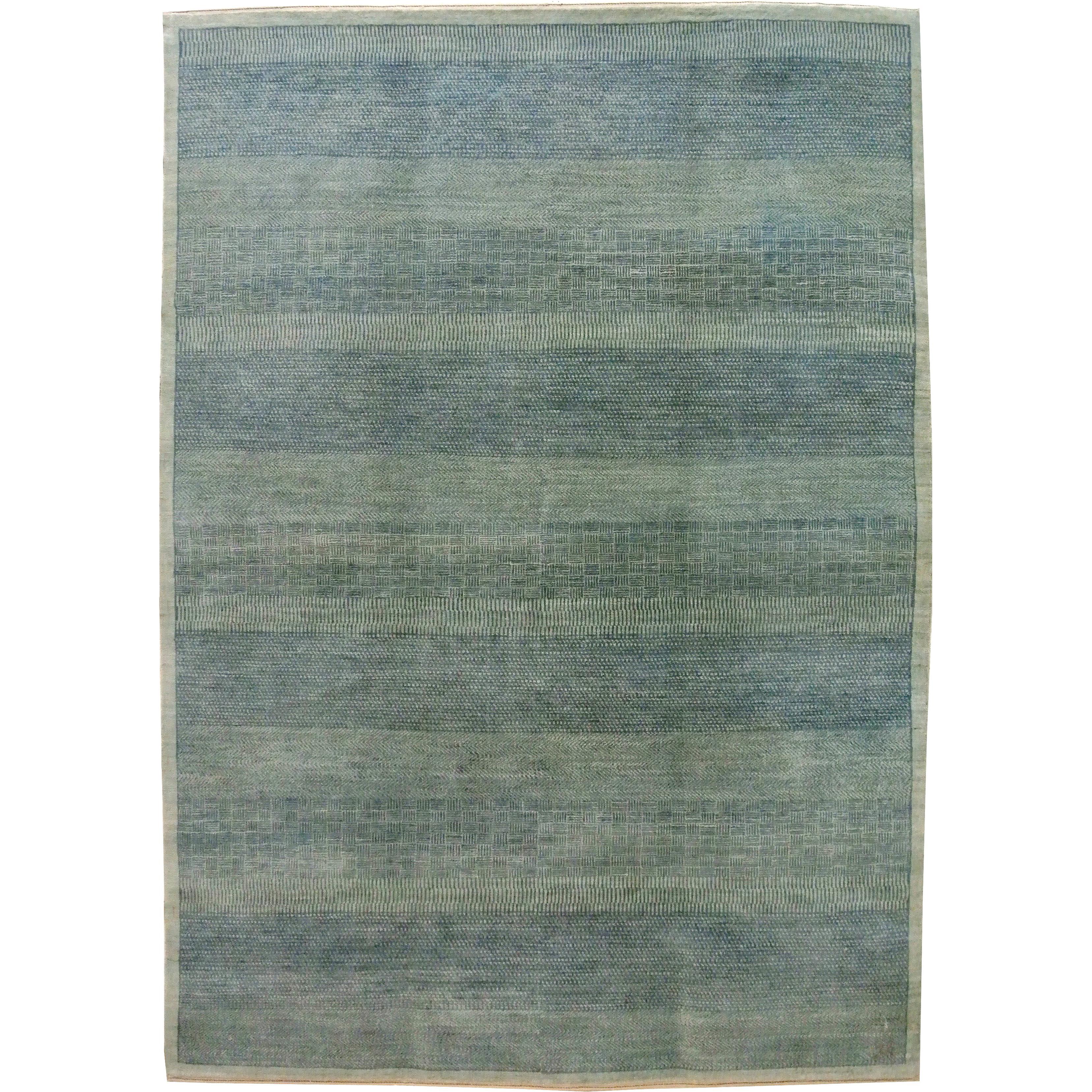 Tapis persan contemporain, bleu sur bleu, laine, Orley Shabahang, 5' x 7'