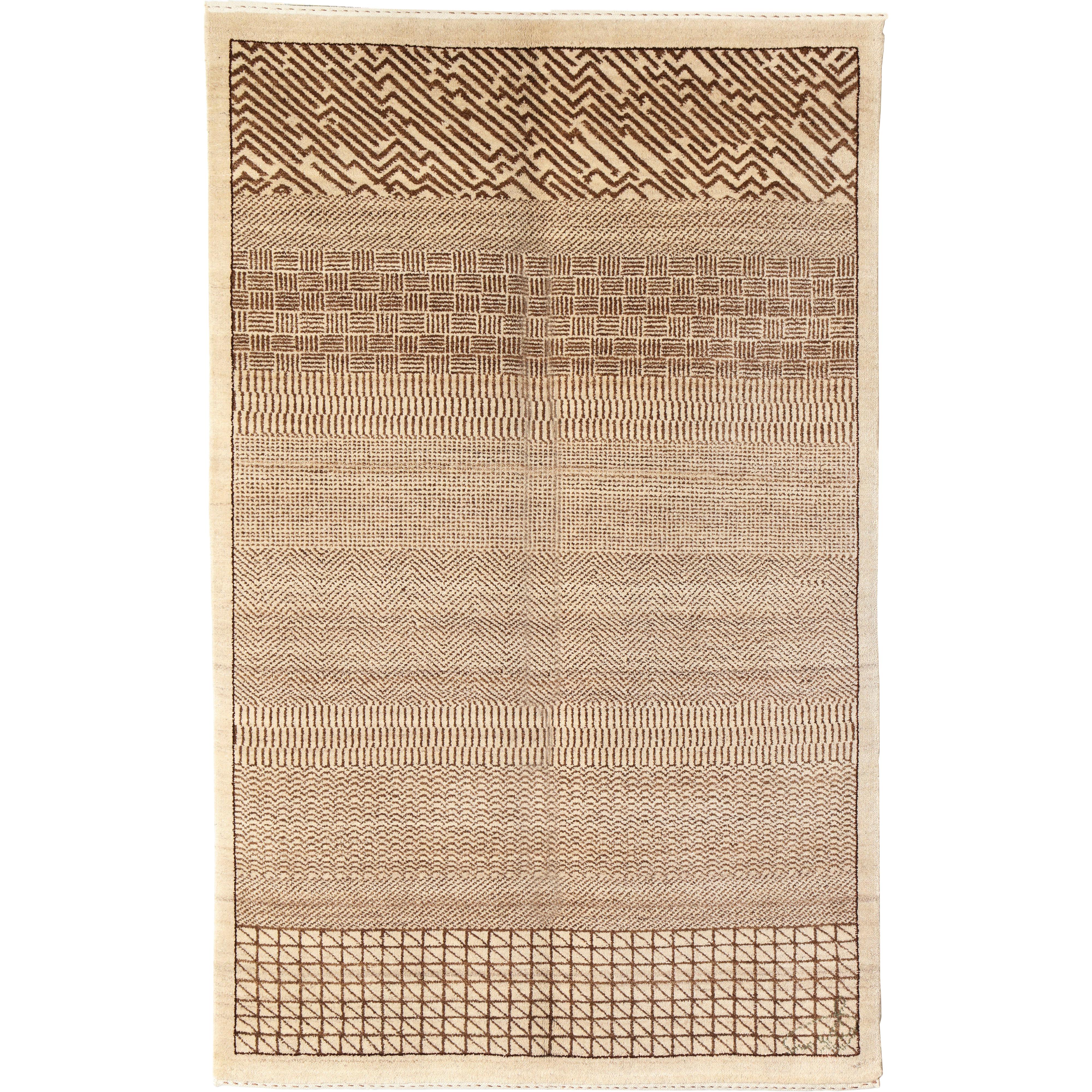 Brown and Cream "Rain" Orley Shabahang Wool Contemporary Persian Carpet, 3' x 5'
