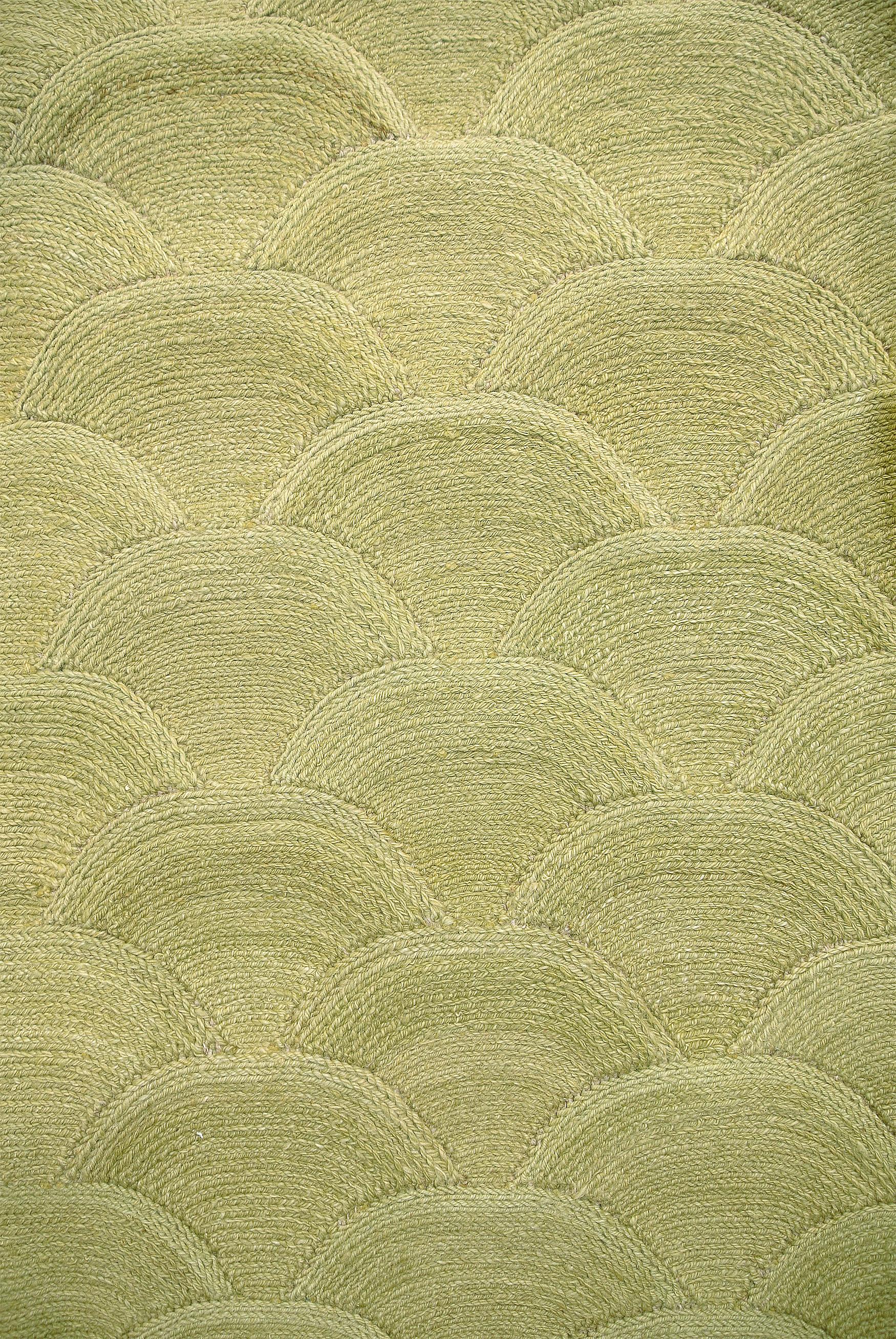 This 3’ x 5’ Orley Shabahang signature “Rice Paddy” Soumak flat-weave carpet was created using pure handspun wool and organic vegetable dyes. Woven in 2009, this limited series design exhibits unique green coloration and multidimensional texture.