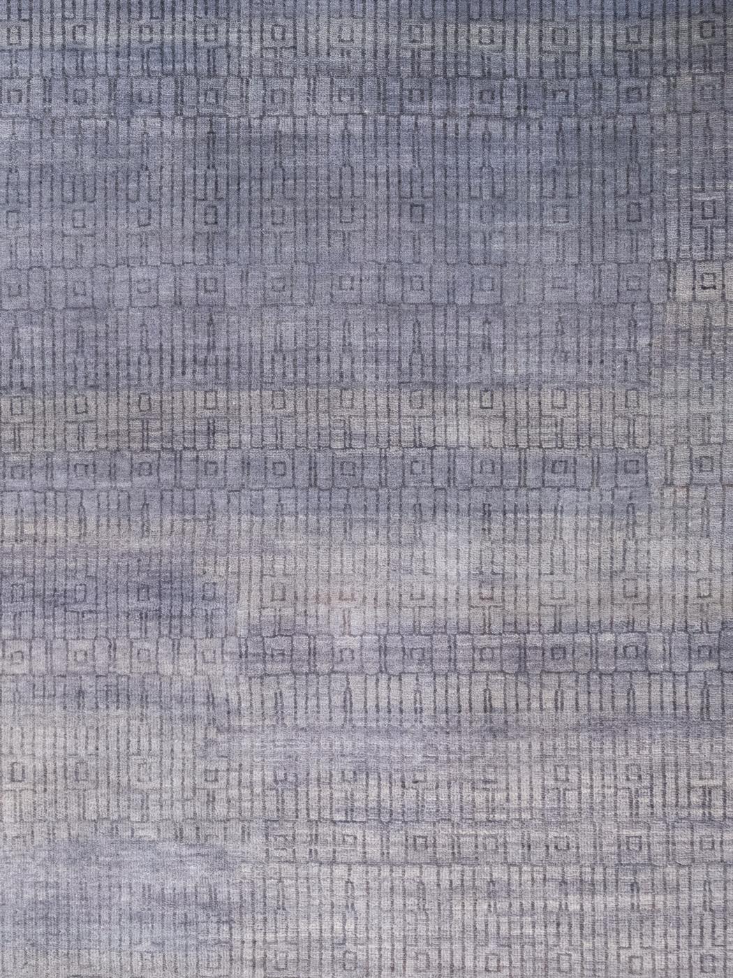 Persian Orley Shabahang, Gray Modern Architectural Carpet, Wool, Hand-Knotted, 9' x 12' For Sale