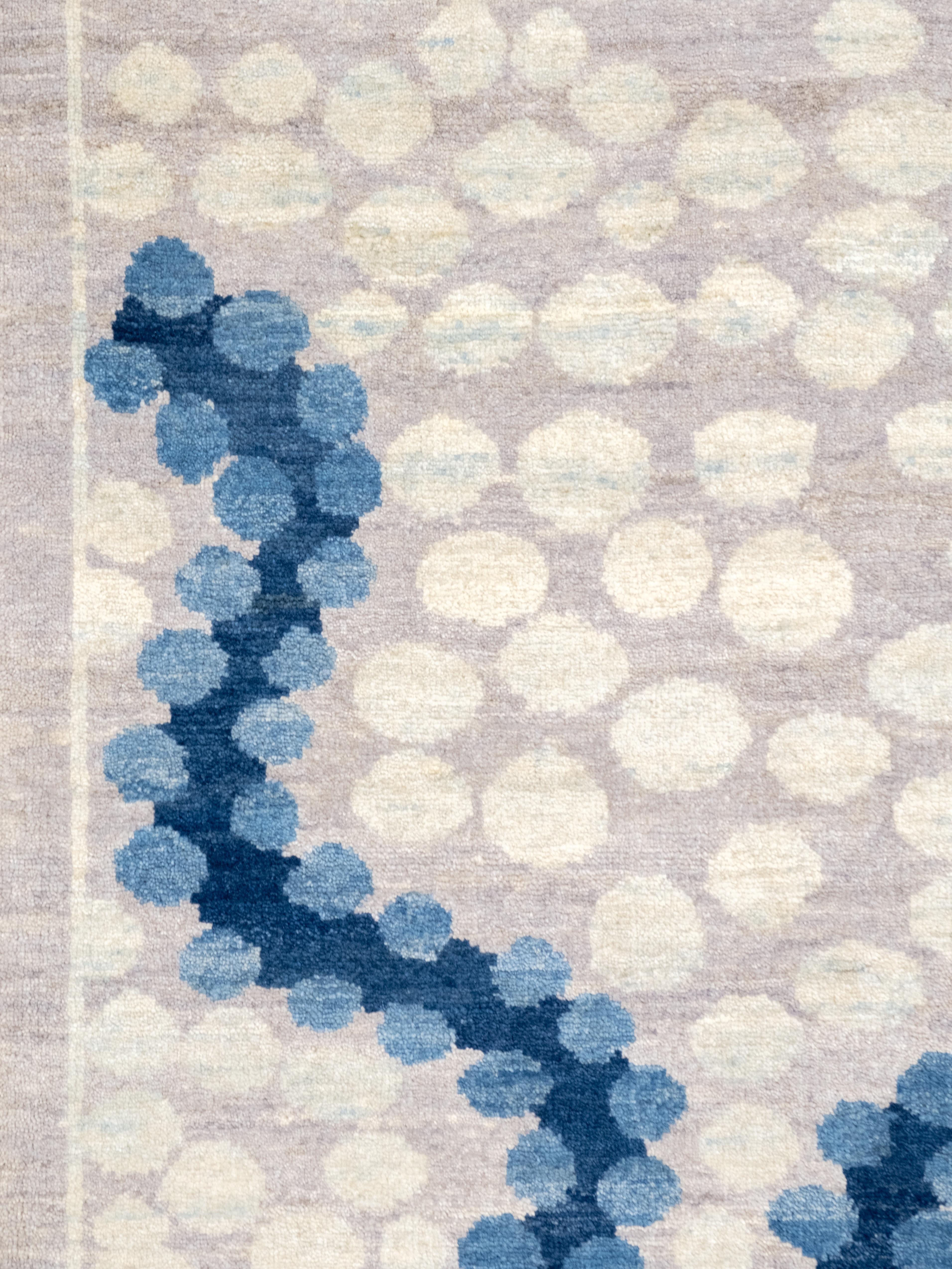 Blue and Cream Wool Contemporary Persian Carpet, Hand-Knotted, 8' x 10' For Sale 1