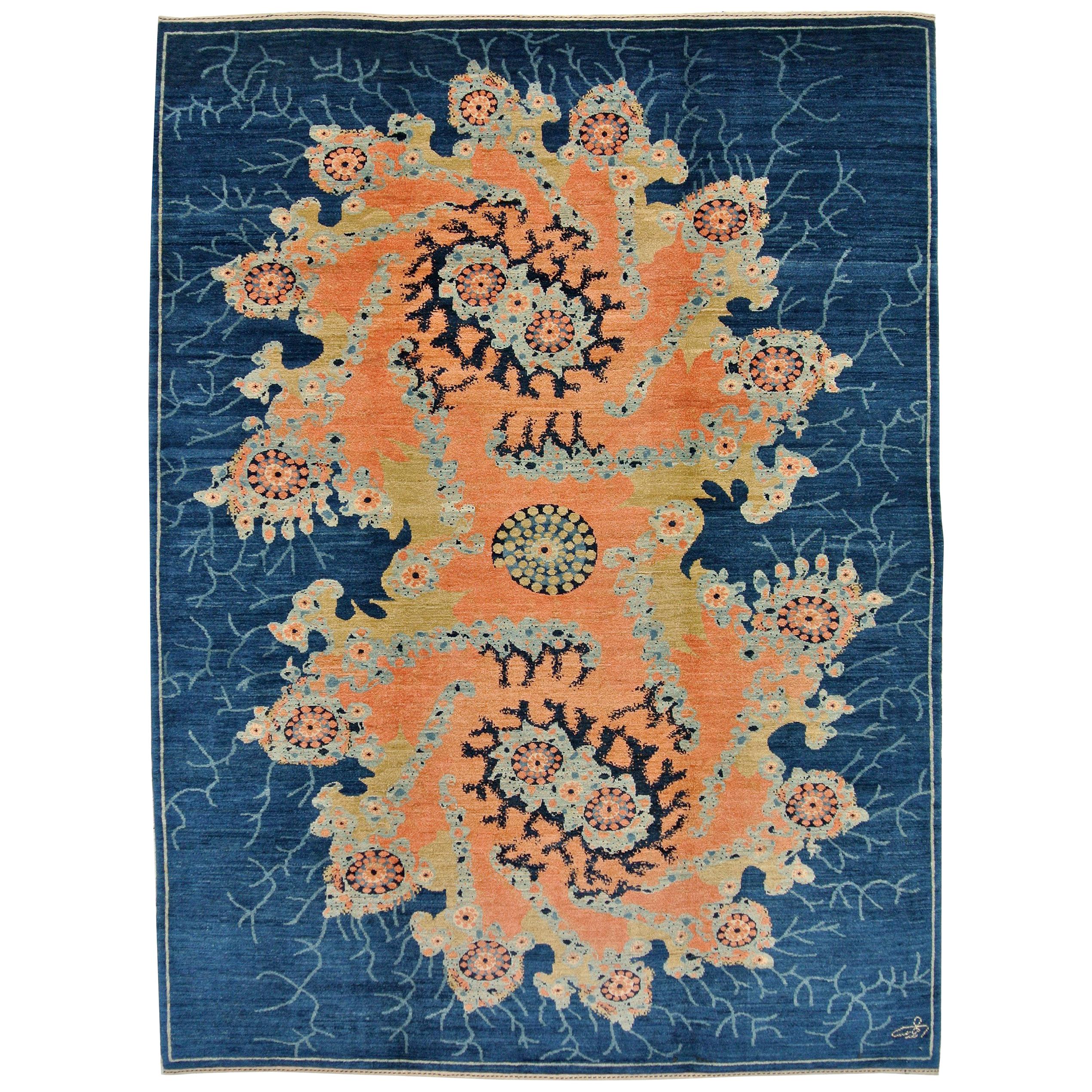 Orley Shabahang "Rupture" Contemporary Persian Rug, Blue Wool, 5' x 7' 