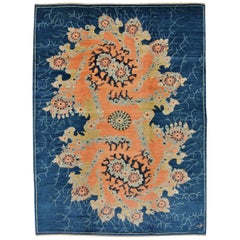 Tapis persan contemporain Orley Shabahang "Rupture", laine bleue, 5' x 7' 