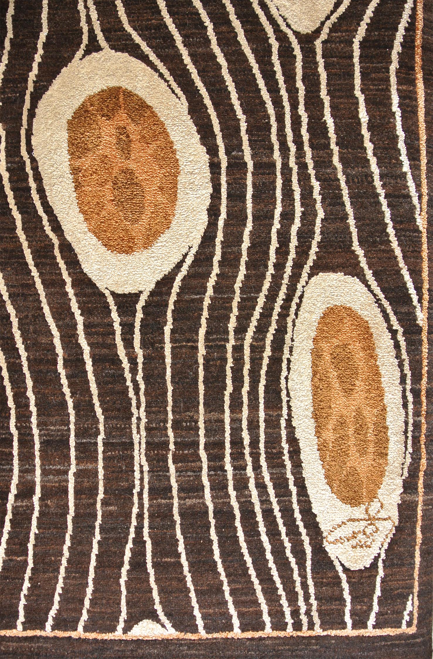 Rug Art Deco Laine et Soie Tapis Persan Contemporain, Brown, Cream, and Gold, 5' x 7' Neuf - En vente à New York, NY