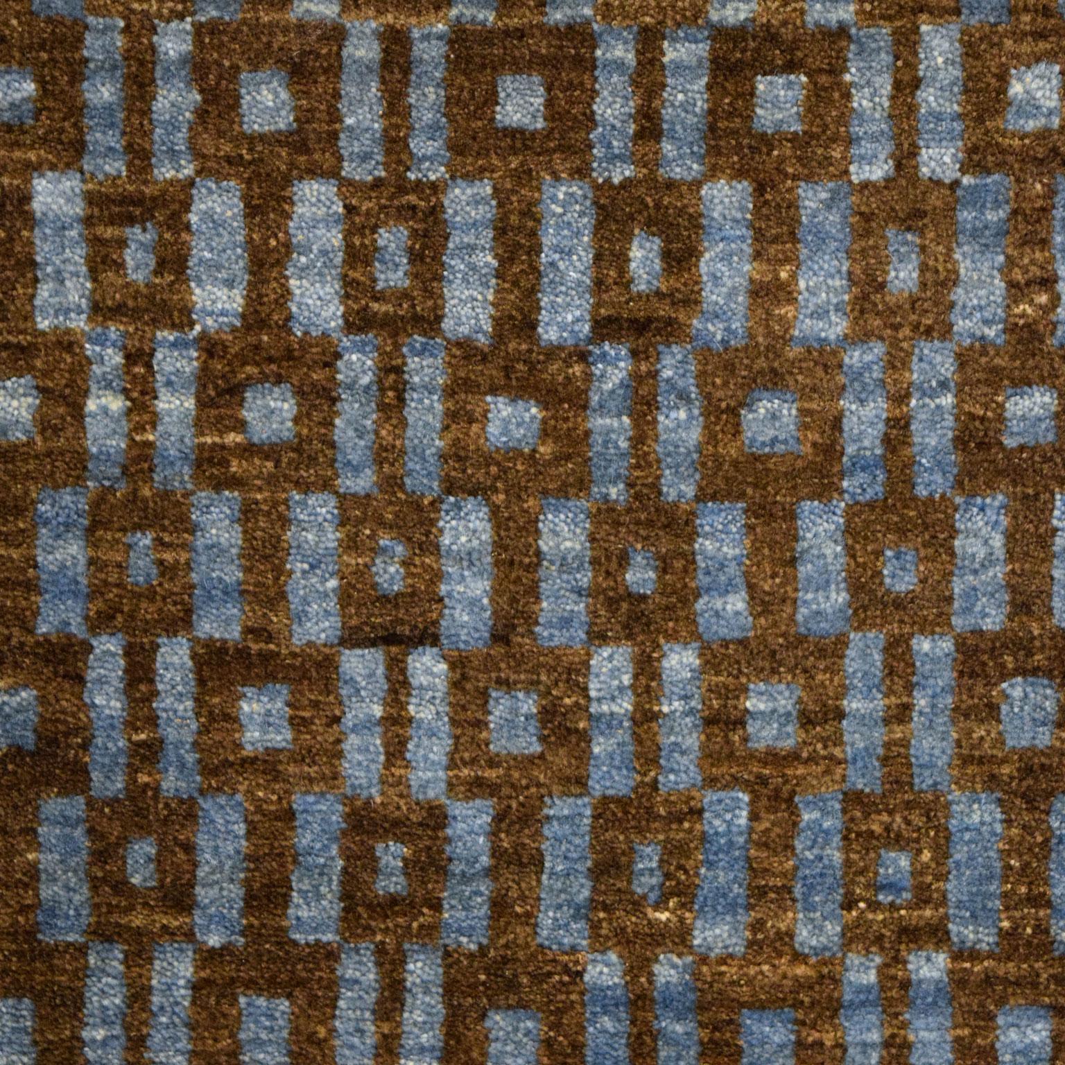Mid-Century Modern Contemporary Persian Rug, Blue and Brown Wool, Orley Shabahang, 4' x 6' For Sale