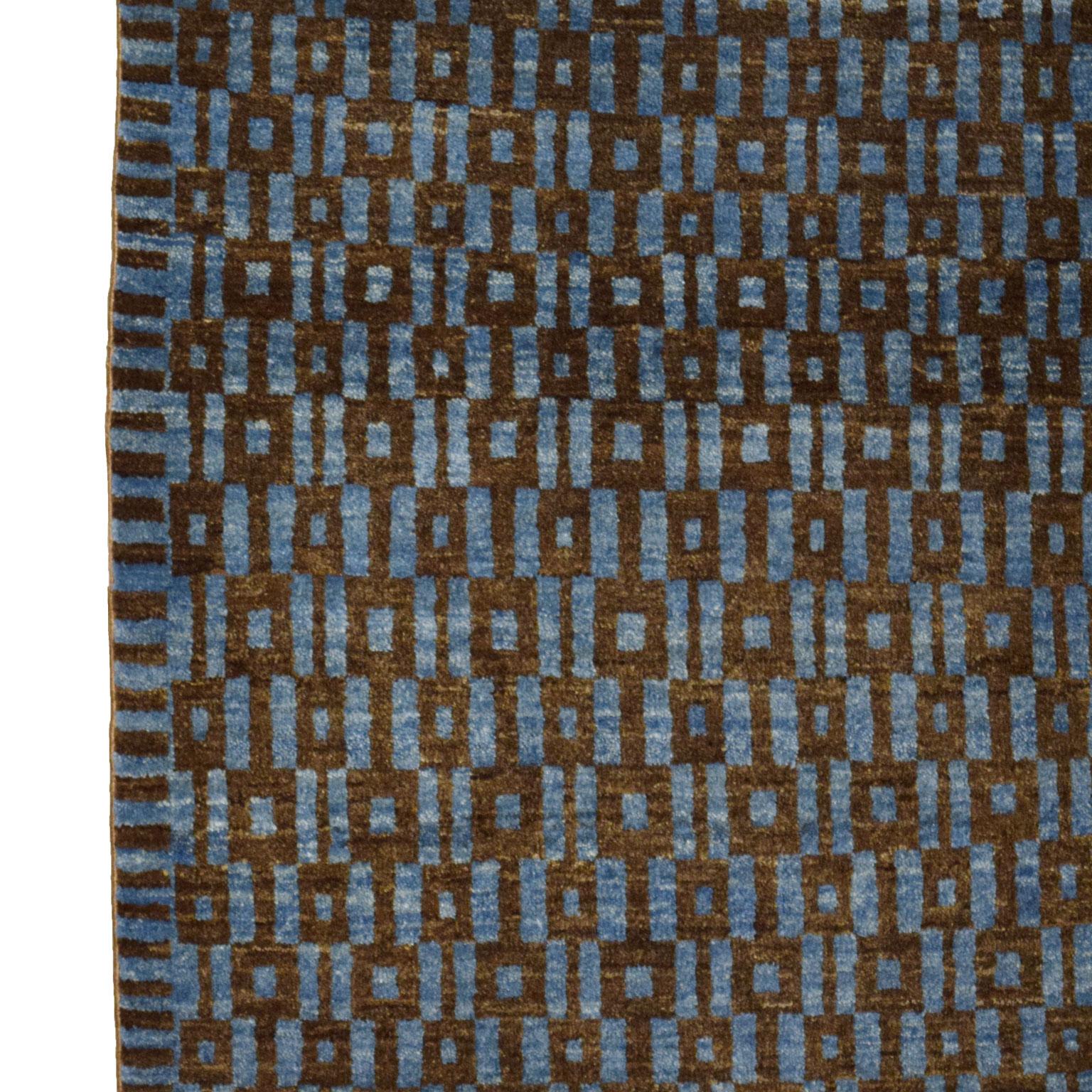Mid-Century Modern Persian Rug, Blue and Brown Wool, Orley Shabahang, 4' x 6' In New Condition For Sale In New York, NY
