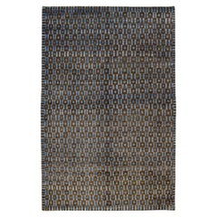 Orley Shabahang “Windows” Contemporary Persian Rug, Blue and Brown Wool, 4' x 6'