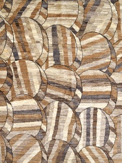 Hand-Knotted Neutral Art Deco Persian Wool Rug, 5' x 7'