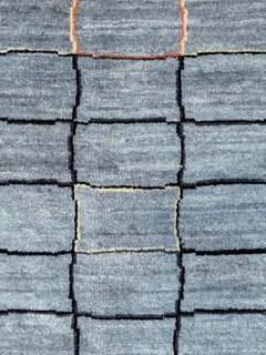 Modern Geometric Wool Shag Carpet in Gray and Cream, 9' x 12'