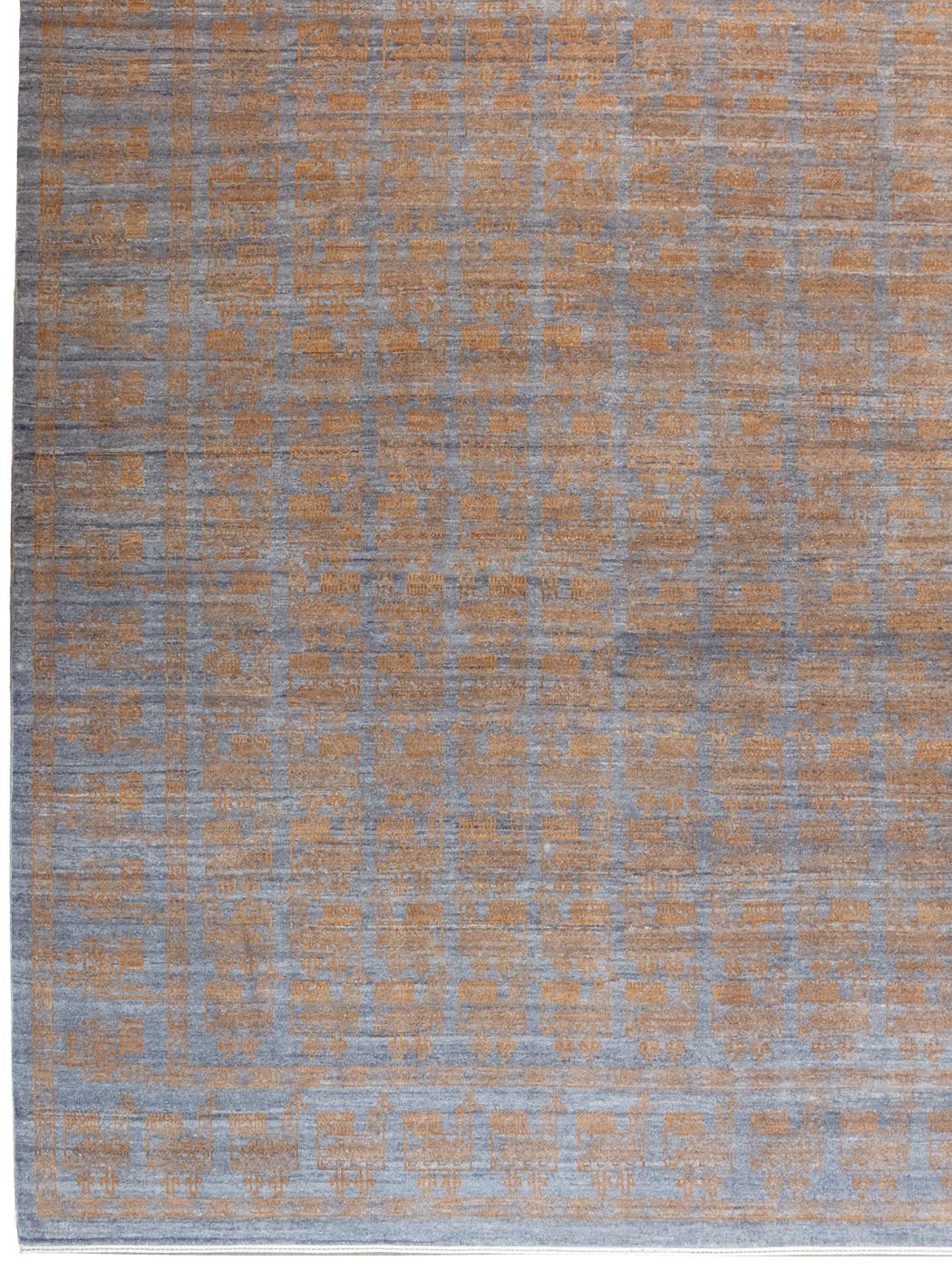 Persian Orley Shabahang, Orange and Gray Modern Peacock Carpet, Wool, 9' x 12' For Sale