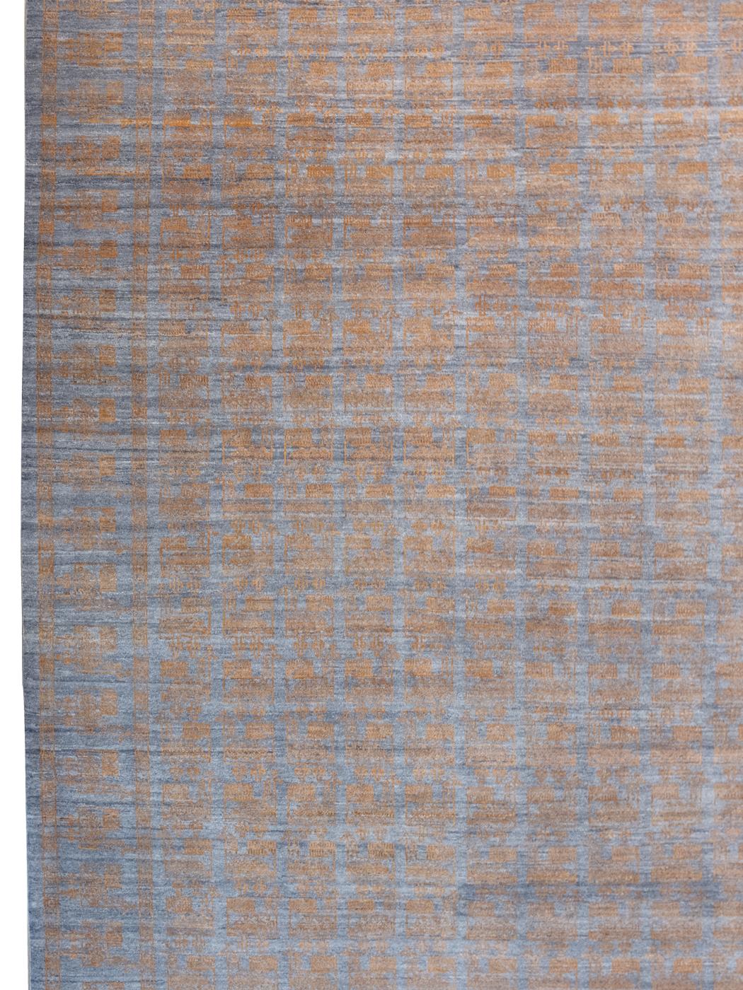 Vegetable Dyed Orley Shabahang, Orange and Gray Modern Peacock Carpet, Wool, 9' x 12' For Sale